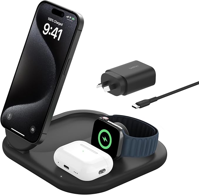 Belkin BoostCharge 3-in-1 Magnetic Foldable Wireless Charger with Qi2 15W Black Belkin BoostCharge 3-in-1 Magnetic Foldable Wireless Charger with Qi2 15W Black
